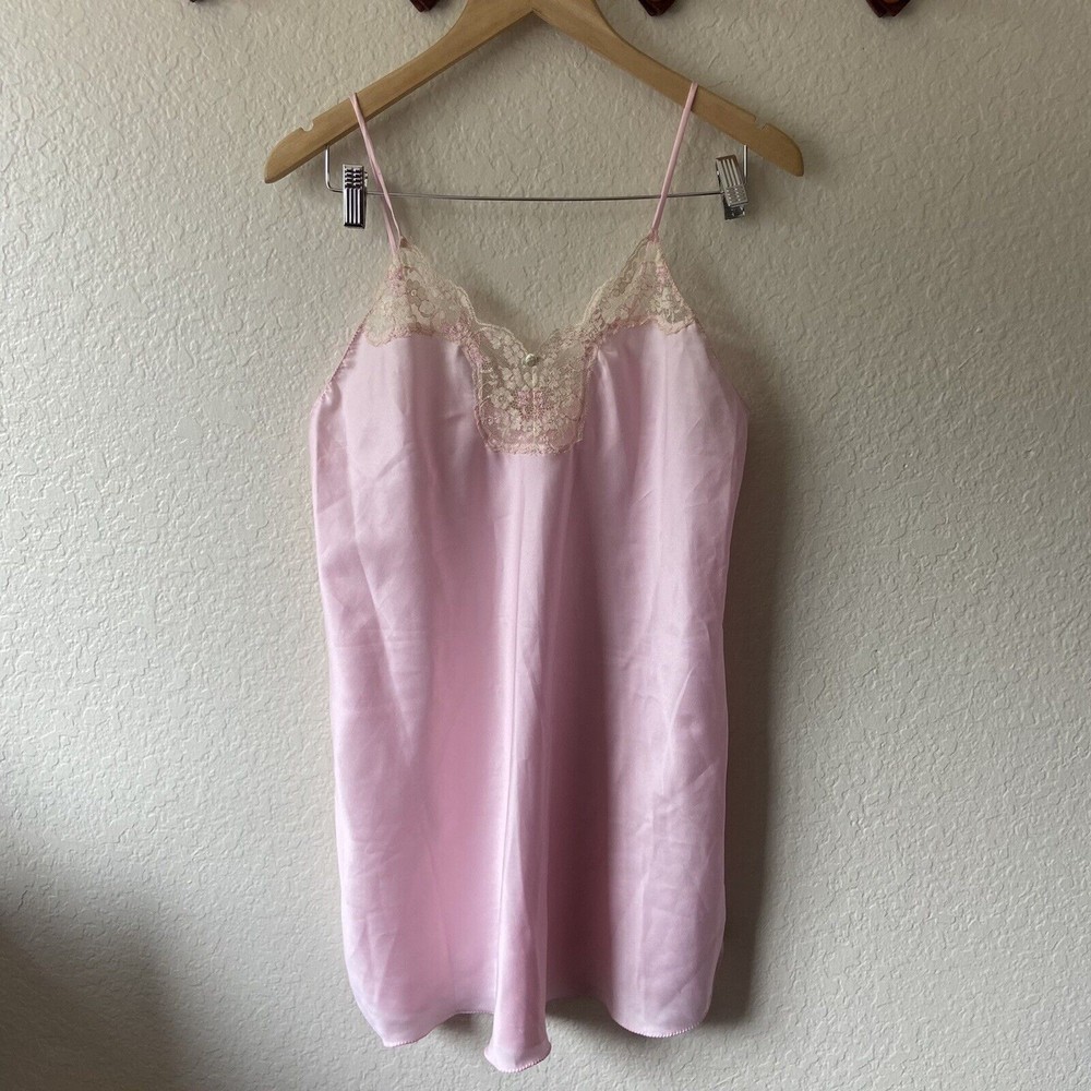 Vintage 1980s Victorias Secret Gold Crown Label Pink Nightie Slip Lingerie Med